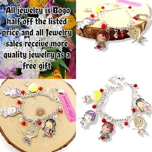Silver plated anime charm bracelet